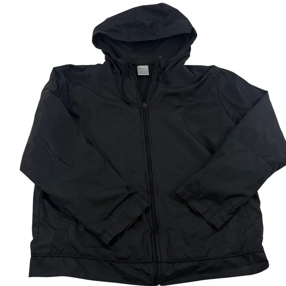 VTG Y2K 90s‎ Nike Mens M Full Zip Hooded Windbreaker Jacket Black Swoosh Street